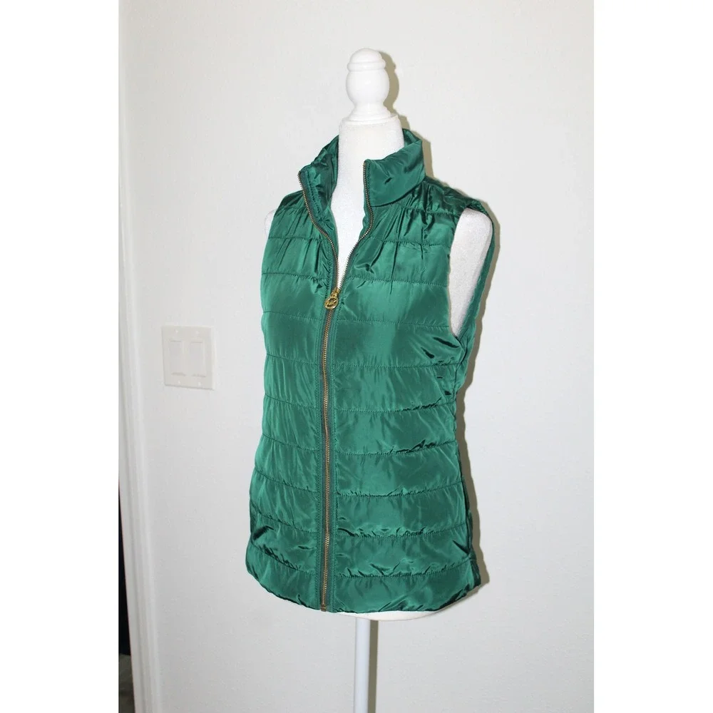 Michael Kors Women's Emerald Green Quilted Puffer Vest Gold Hardware XS Preppy